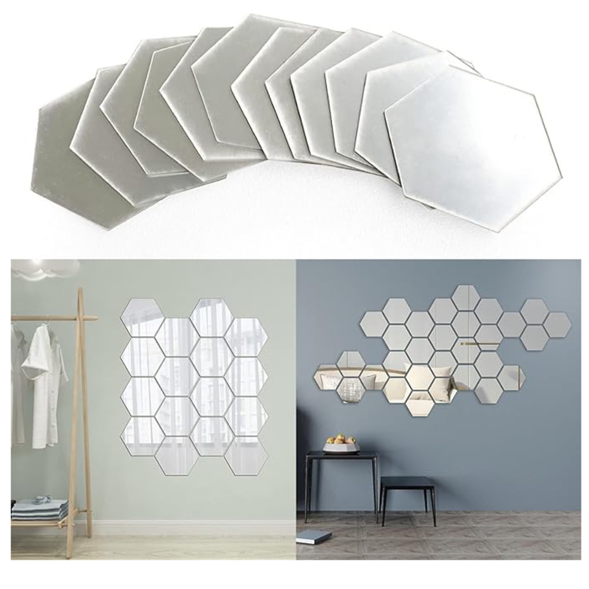 Espejo Hexagonal Decoracion 12 lámina 3D